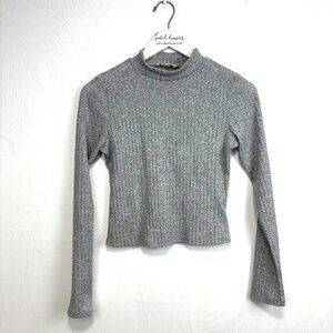 Olivia Rae Sweater Long Sleeve Gray Pullover Mock Neck Ribbed Lightweight Womens